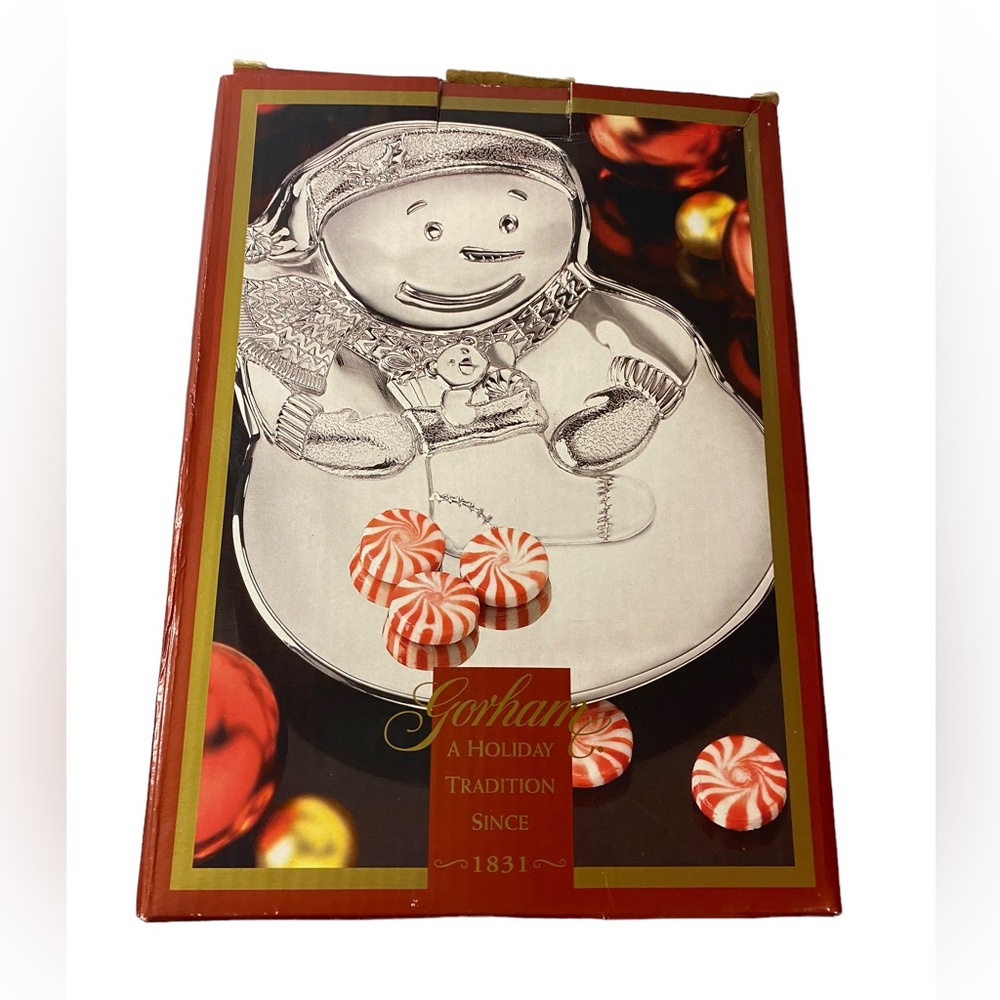 Gorham Holiday Traditions METAL SNOWMAN Treat Dish Candy Bowl With Box